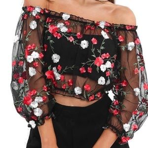 Mesh Floral Embroidery Top